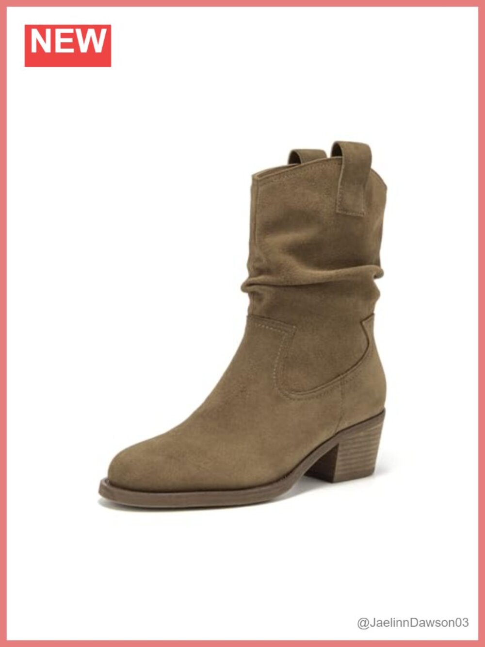 Suede Leather Mid Calf Boots Slouchy Chunky Heel Pull On Women